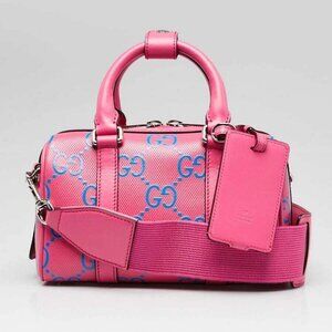 Gucci Pink/Blue GG Perforated Leather Shoulder Duffle Bag